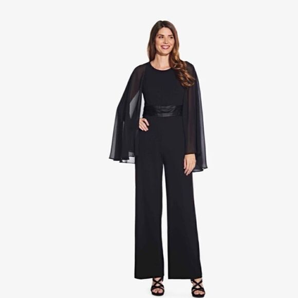 Adrianna Papell Pants - Adrianna Papell black cape jumpsuit with belted waist- size 4 NWT